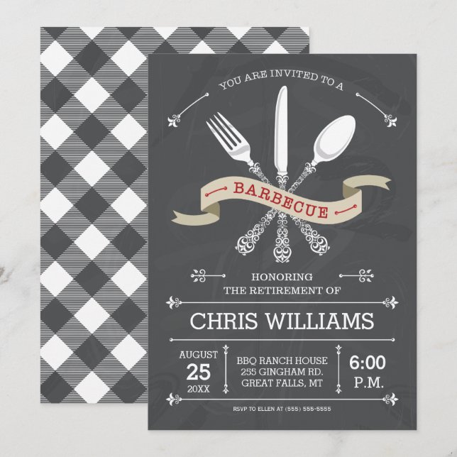 Invitación elegante para barbacoa - Pizarra (Anverso / Reverso)