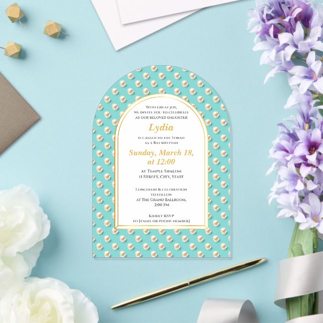 Invitación elegante para Bat Mitzvah con perlas (Insitu (Boda))