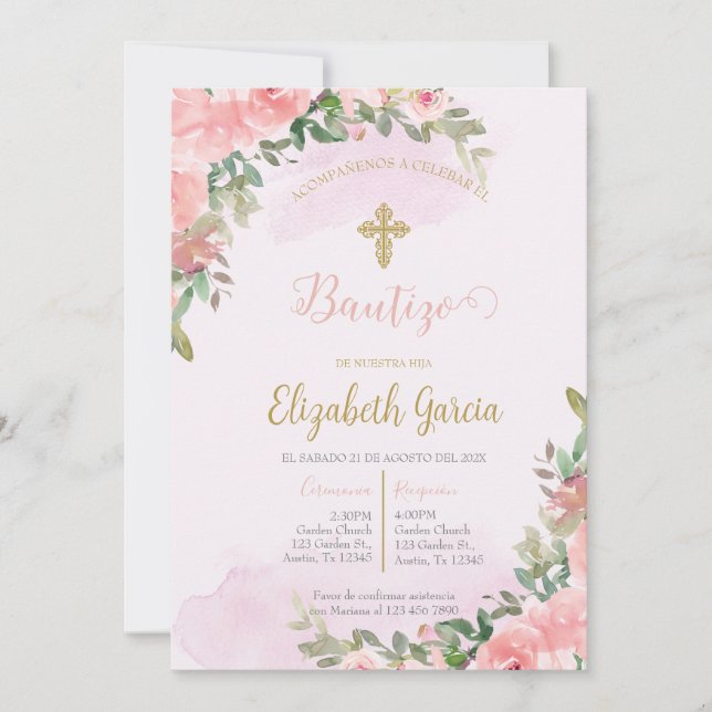 Invitación elegante para bautismo (Anverso)