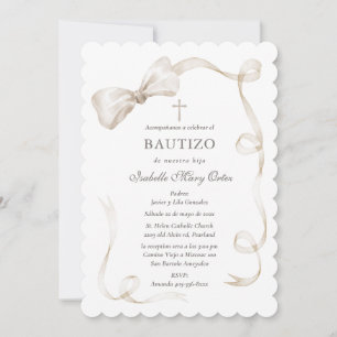 Invitación Elegante para Bautizo De Niña En Tonos Beige