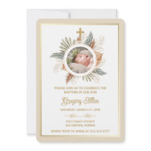 Invitación elegante para bautizo de niño con veget