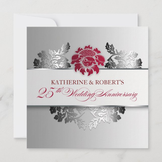 invitación elegante para bodas de plata 25 anivers (Anverso)