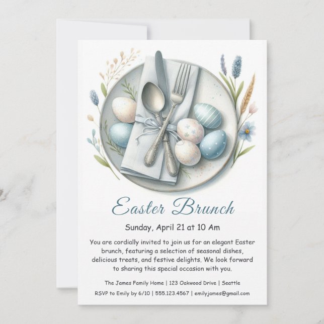 Invitación elegante para Brunch de Pascua  (Anverso)