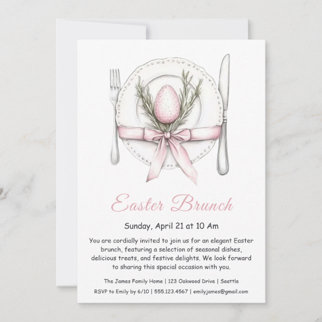 Invitación elegante para Brunch de Pascua  (Anverso)