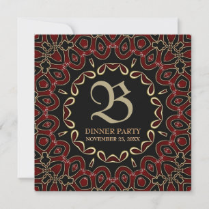 Invitación elegante para cena de gala en rojo oro 