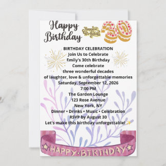 Invitación elegante para cumpleaños 30 – Floral Ch