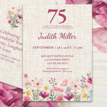 Invitación elegante para cumpleaños 75 con flores