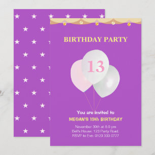 Invitación elegante para cumpleaños número 13