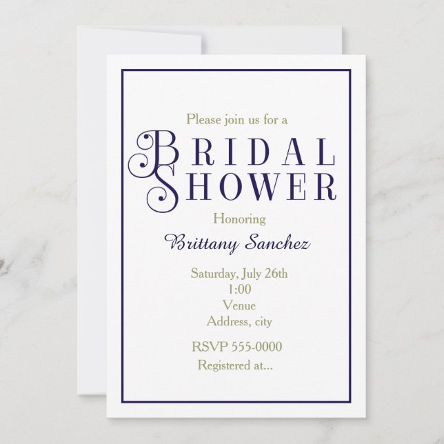 Invitación elegante para despedida de soltera azul (Anverso)