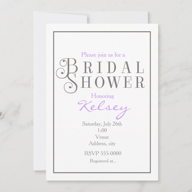 Invitación elegante para despedida de soltera gris (Anverso)