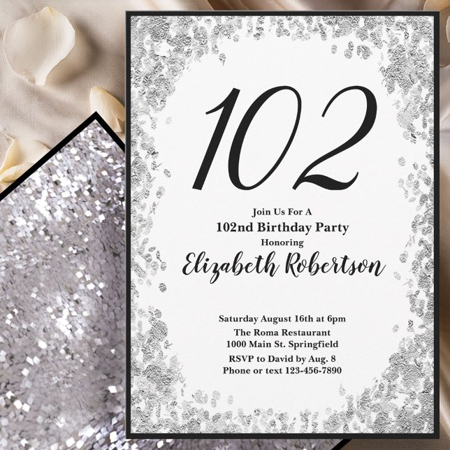 Invitación elegante para el 102 cumpleaños en plat (Subido por el creador)