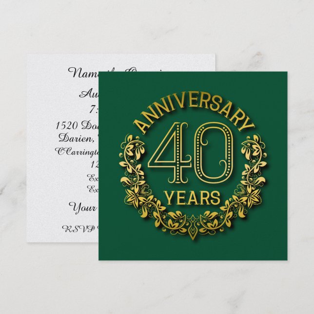 Invitación Elegante para el 40 Aniversario (Anverso / Reverso)