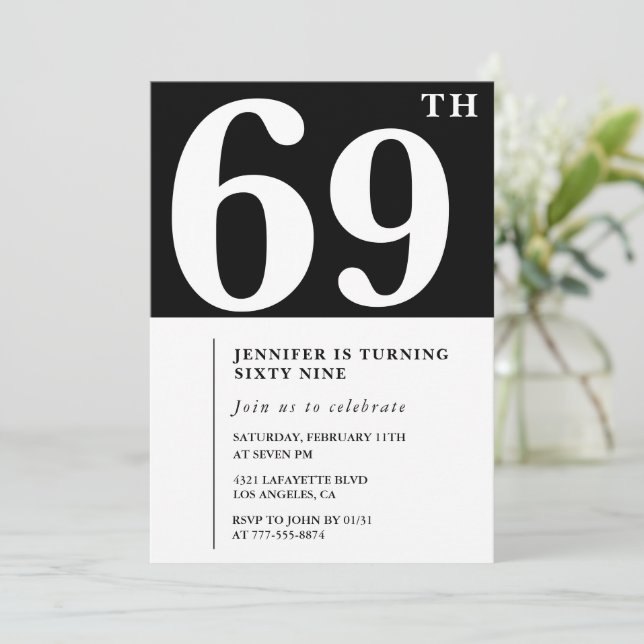 Invitación elegante para el 69 cumpleaños de mujer (Anverso de pie)