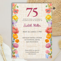 Invitación elegante para el 75 cumpleaños con flor