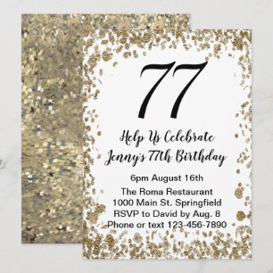 Invitación elegante para el 77 cumpleaños en negro