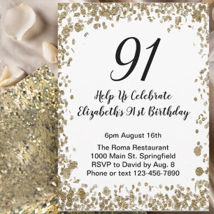 Invitación elegante para el 91 cumpleaños en negro