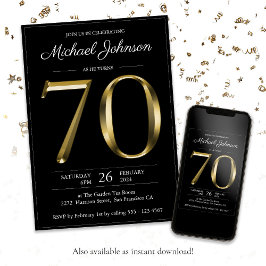 Invitación Elegante para él Oro Negro 70 cumpleaños