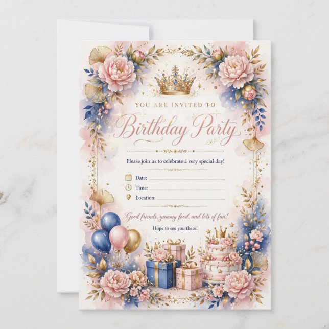Invitación elegante para fiesta de cumpleaños 🎂 (Anverso)