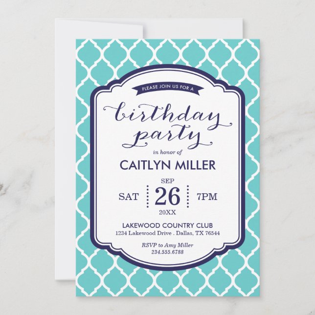 Invitación elegante para fiesta de cumpleaños marr (Anverso)