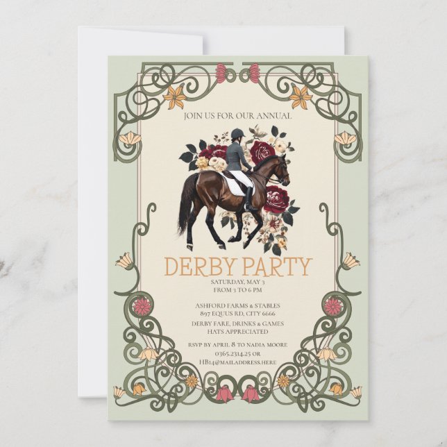 Invitación elegante para fiesta de Derby con flore (Anverso)