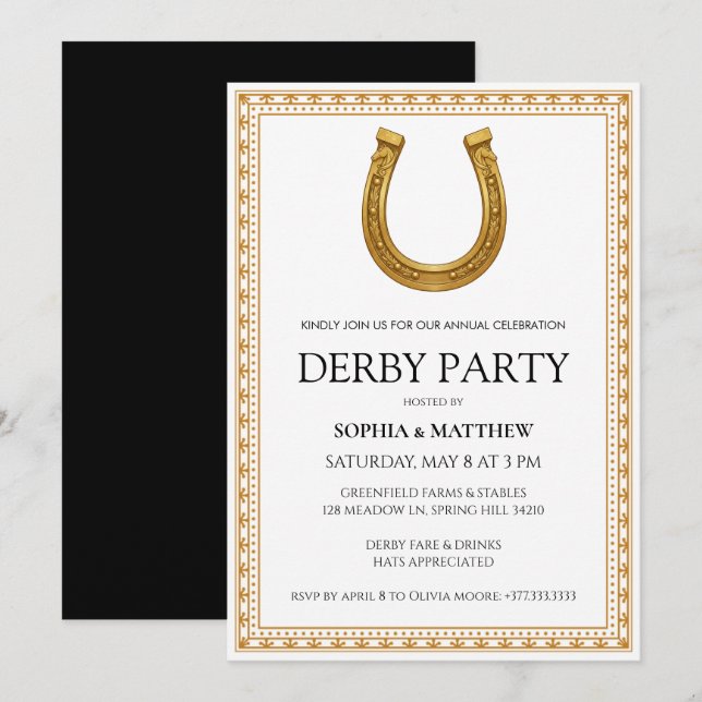 Invitación elegante para fiesta de Derby con herra (Anverso / Reverso)