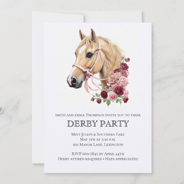 Invitación elegante para fiesta de Derby con ilust (Anverso)