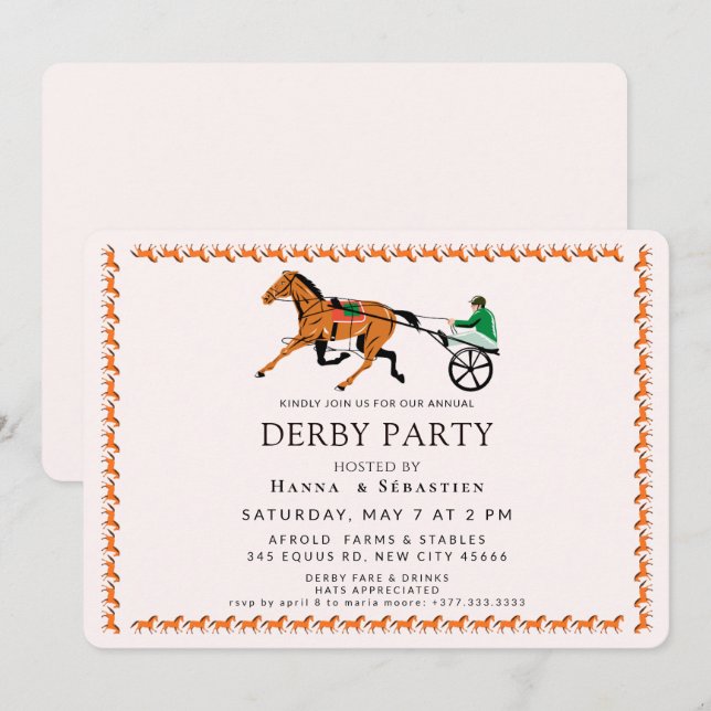 Invitación elegante para fiesta de jardín ecuestre (Anverso / Reverso)