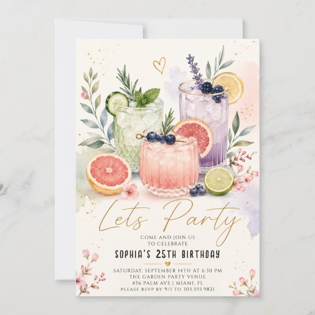 Invitación elegante para fiesta de jardín para muj (Anverso)