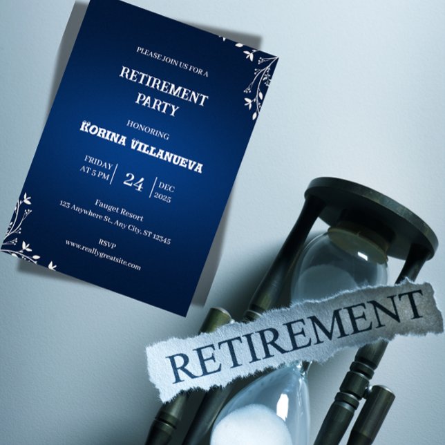 Invitación elegante para fiesta de jubilación  (Celebrate their next chapter! Elegant, editable retirement party invite. Personalize instantly.)