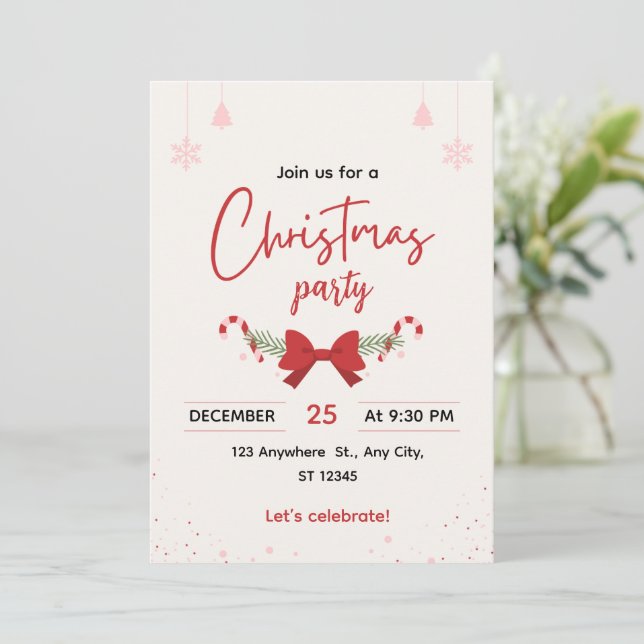 Invitación elegante para fiesta de Navidad (Anverso de pie)