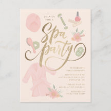 Invitación elegante para fiesta de spa con dorado 