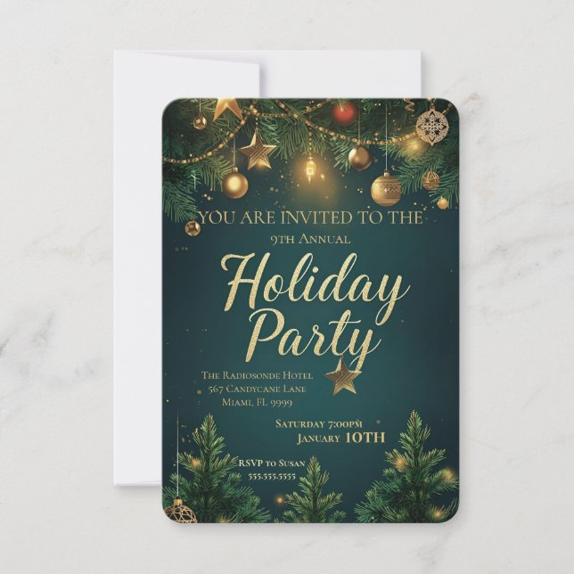 Invitación elegante para fiesta navideña (Anverso)