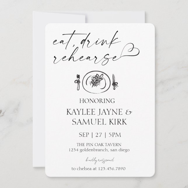 Invitación elegante para la cena de ensayo (Anverso)