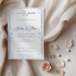 Invitación elegante para la cena de ensayo – Rosa 