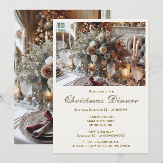 Invitación elegante para la cena de Navidad (Anverso / Reverso)