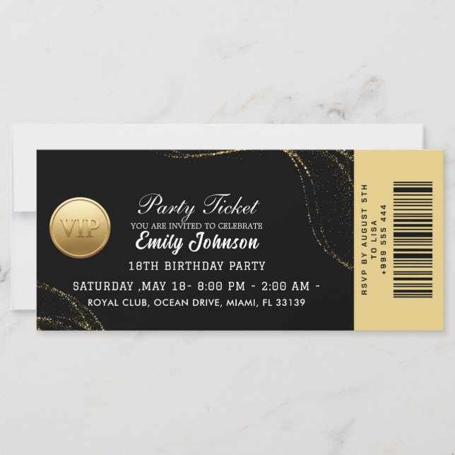Invitación elegante para la fiesta del boleto de o (Anverso)