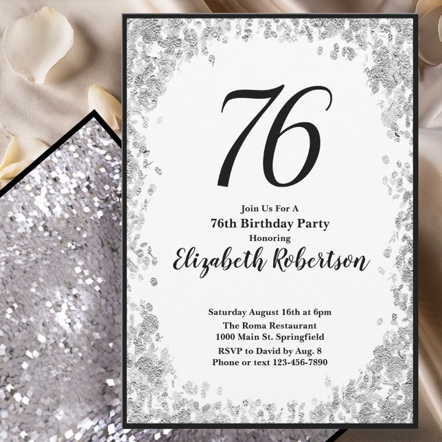 Invitación elegante para su 76 cumpleaños en plata (Subido por el creador)