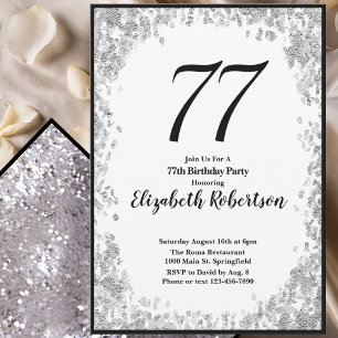 Invitación elegante para su 77 cumpleaños en plata