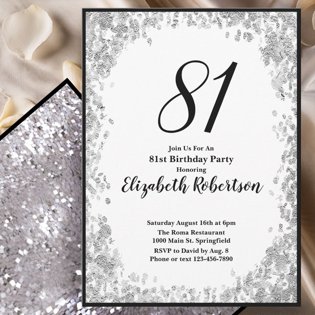 Invitación elegante para su 81 cumpleaños en plata (Subido por el creador)