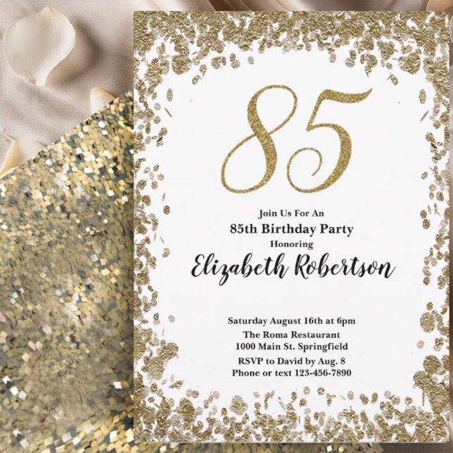 Invitación elegante para su 85 cumpleaños en oro p (Subido por el creador)