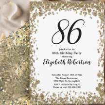 Invitación elegante para su 86 cumpleaños en oro p