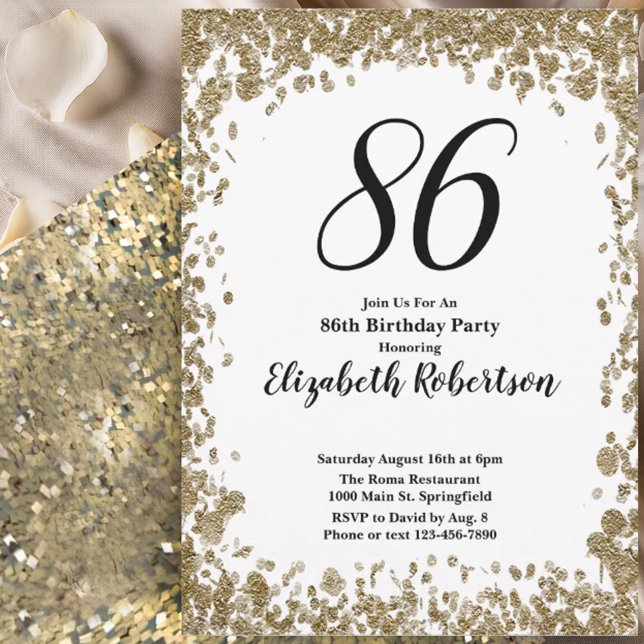 Invitación elegante para su 86 cumpleaños en oro p (Subido por el creador)