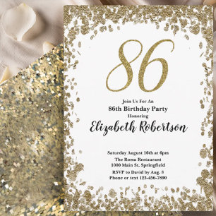 Invitación elegante para su 86 cumpleaños en oro p