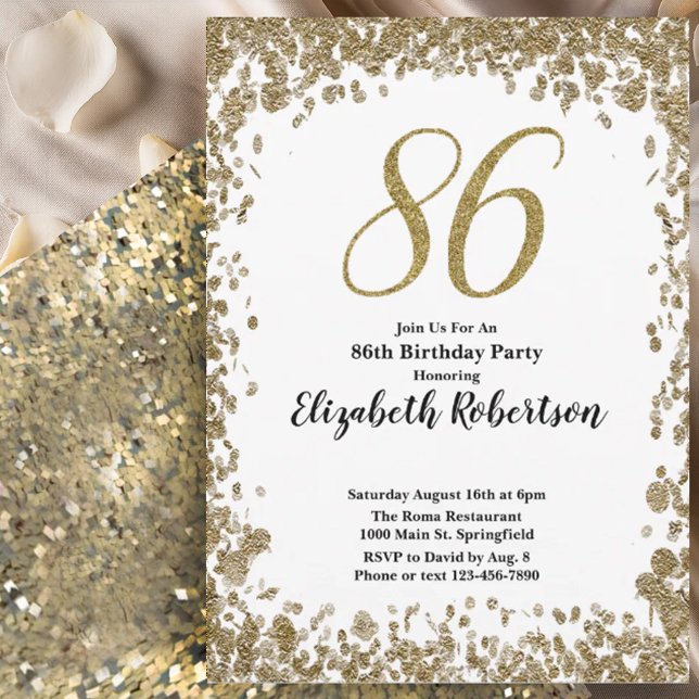 Invitación elegante para su 86 cumpleaños en oro p (Subido por el creador)