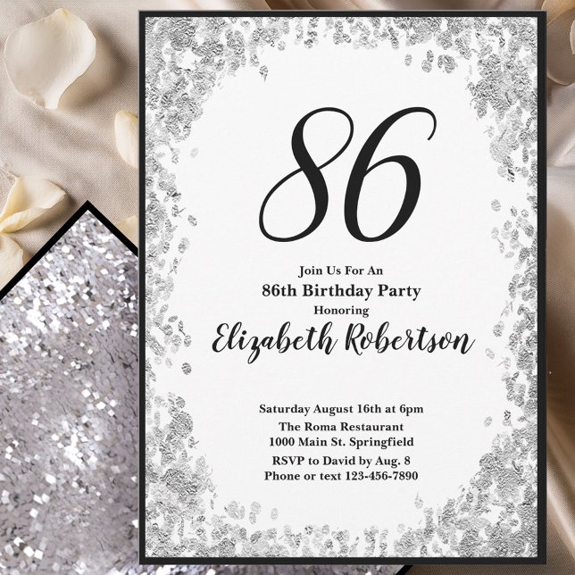 Invitación elegante para su 86 cumpleaños en plata (Subido por el creador)