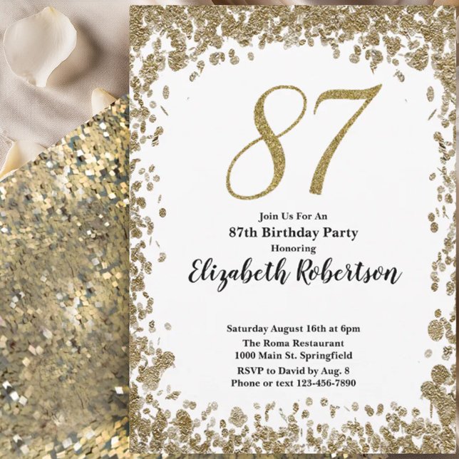 Invitación elegante para su 87 cumpleaños en oro p (Subido por el creador)