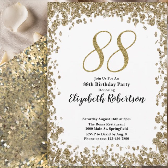 Invitación elegante para su 88 cumpleaños en oro p (Subido por el creador)