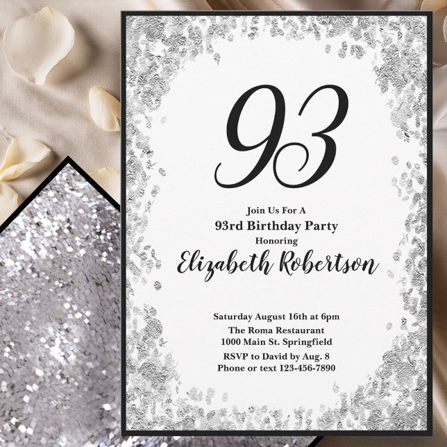 Invitación elegante para su 93 cumpleaños en plata (Subido por el creador)