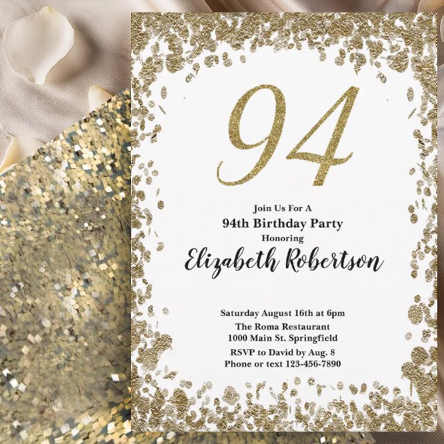 Invitación elegante para su 94 cumpleaños en oro p (Subido por el creador)