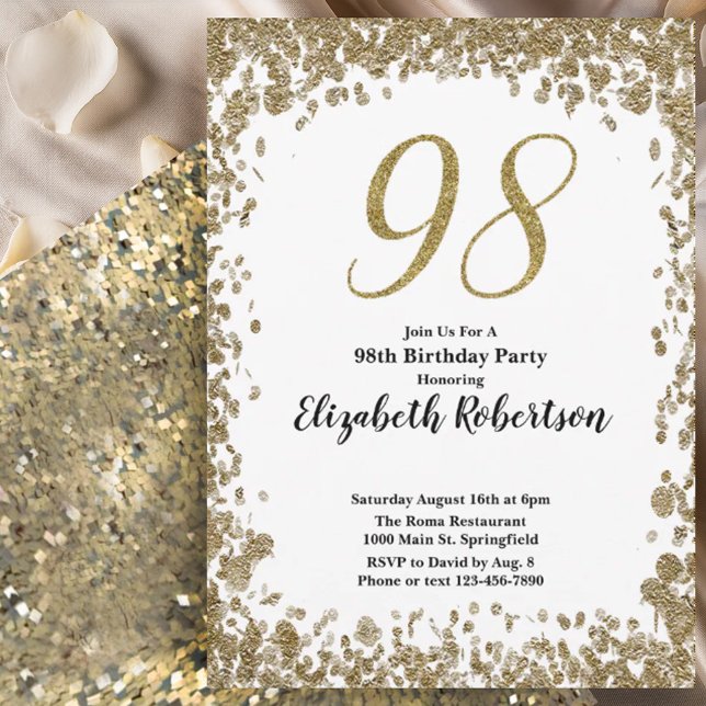 Invitación elegante para su 98 cumpleaños en oro p (Subido por el creador)